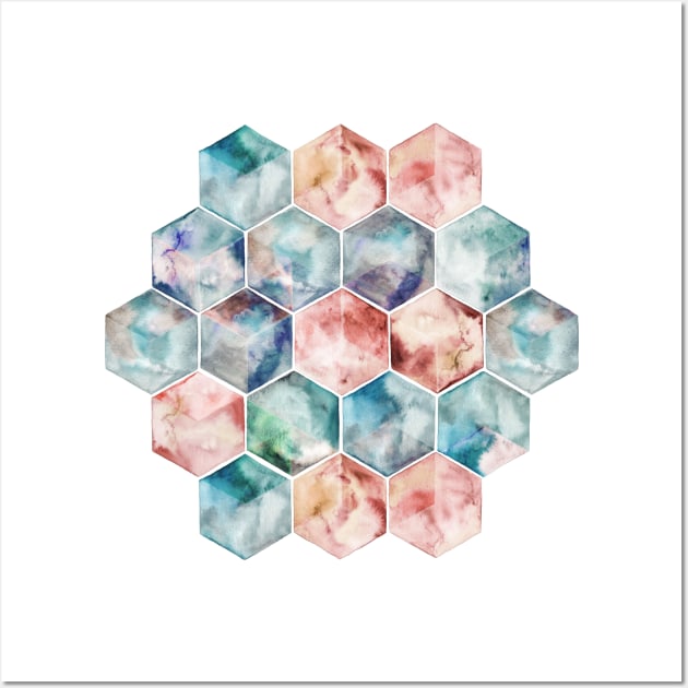 Earth and Sky Hexagon Watercolor Wall Art by micklyn